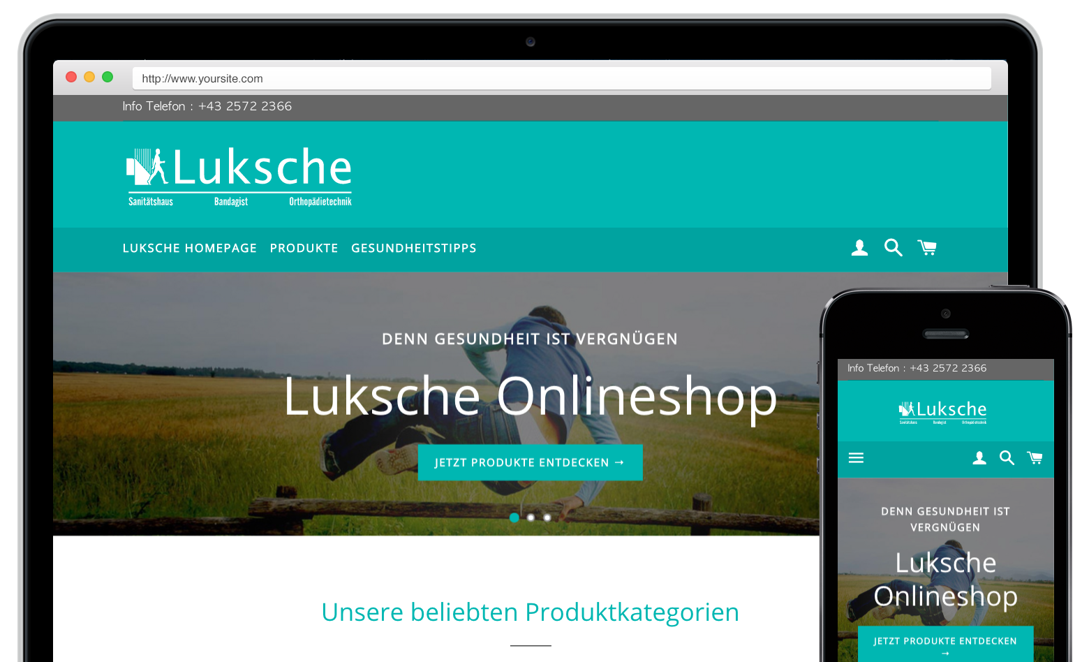 Zu sehen ist ein Screenshot unseres Onlineshops von 2016 in Desktop- und Mobilversion.