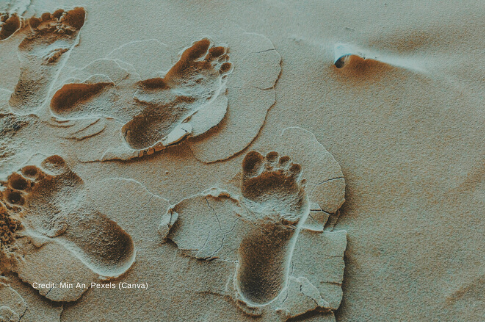 Zu sehen sind Fußabdrücke im Sand. 