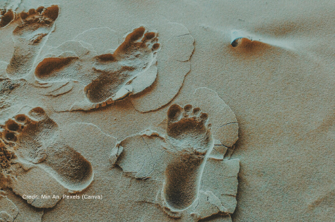 Bild Dynamische Fußdruckmessung Zu sehen sind Fußabdrücke im Sand.